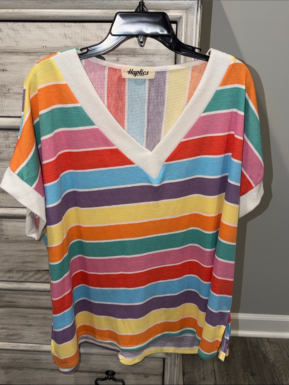 Haptics Multicolor Striped V-Neck Women’s Top NWOT